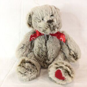 New Plush Teddy Bear Heart Bow Stuffed Animal Heart On Paw Heather Brown Seated
